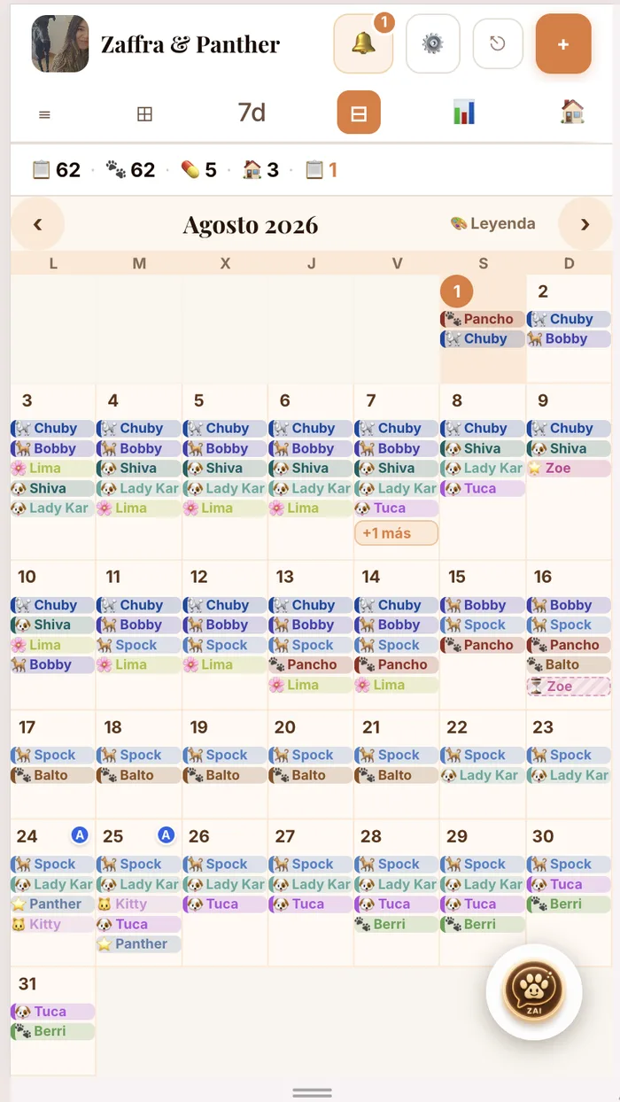 Zaffly en el móvil: calendario de agosto con las estancias